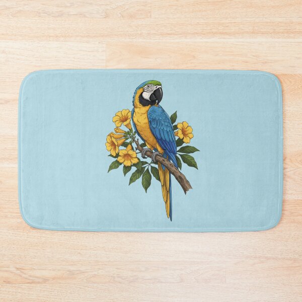 Item preview, Blue and Yellow Macaw Surrounded by Wild Orchid Flowers  designed and sold by BirdsnStuff.