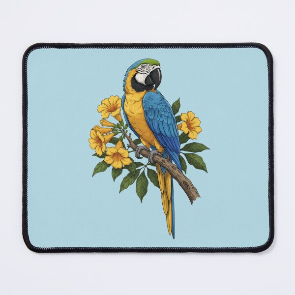 Item preview, Blue and Yellow Macaw Surrounded by Wild Orchid Flowers designed and sold by BirdsnStuff.