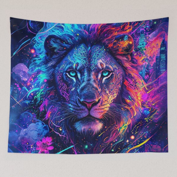 Item preview, Neon Lion King in Cyber Fantasy Style designed and sold by WonderPiks.