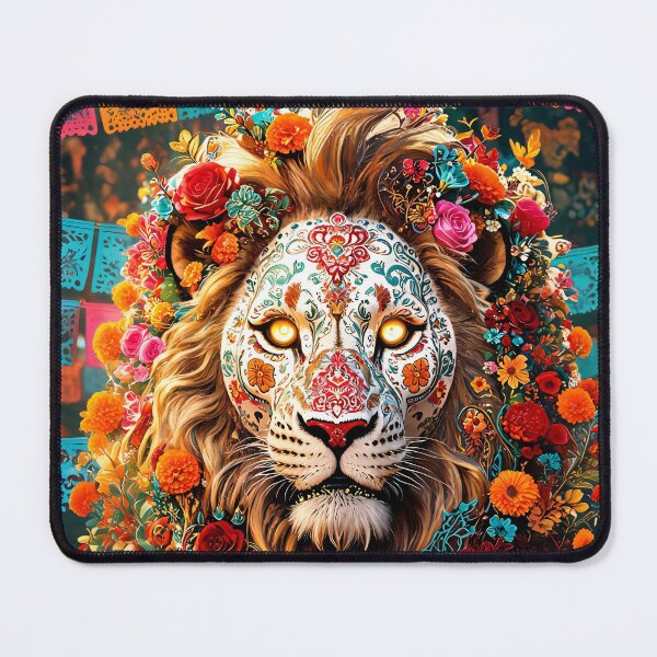 Item preview, Mexican lion head with floral ornaments designed and sold by WonderPiks.