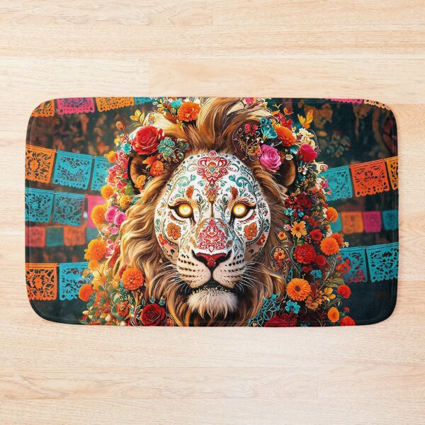 Item preview, Mexican lion head with floral ornaments designed and sold by WonderPiks.