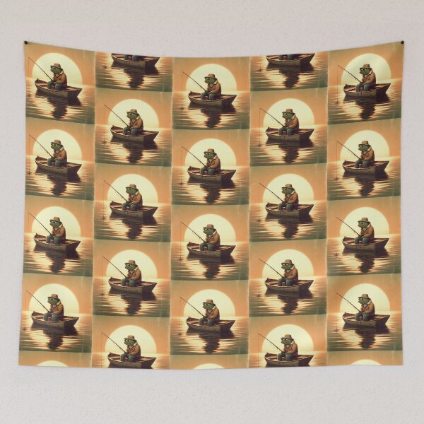 Item preview, Fishing Frog – Sunset Serenity Whimsical Art designed and sold by Dogandesighn.