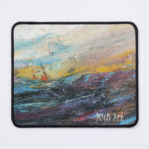 Item preview, Stormy Sea Abstract Painting, Violet Blue Ocean, Red Boat, Dramatic Maritime Art designed and sold by Mich-Art-Print.