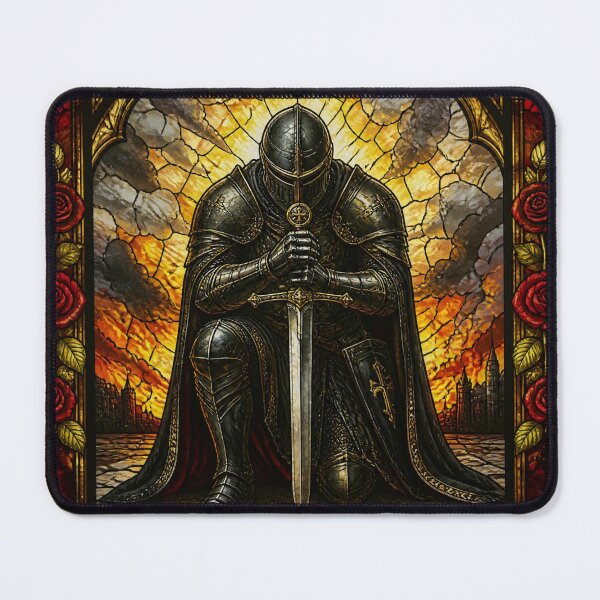 Item preview, Stained Glass Inspired Roses Crusader Knight Templar Kneeing designed and sold by GrinGalore.