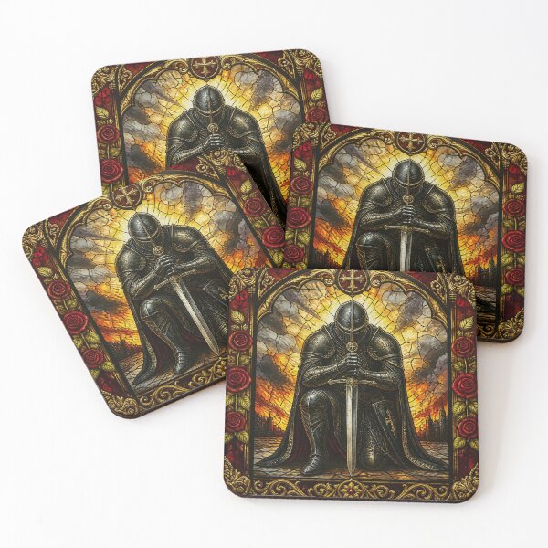 Item preview, Stained Glass Inspired Roses Crusader Knight Templar Kneeing designed and sold by GrinGalore.