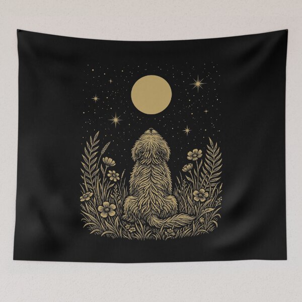 Item preview, Puli Moon Night Flower Minimalist Boho Dog Lover designed and sold by DoodleTortle.