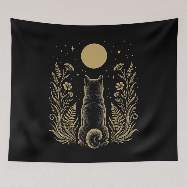 Item preview, Shiba Inu Moon Night Flower Minimalist Boho Dog Lover designed and sold by DoodleTortle.