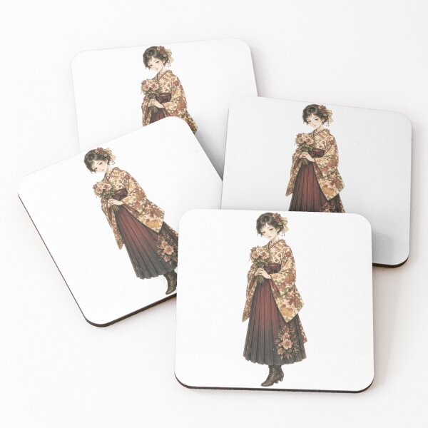 Item preview, Taisho Era Japanese Girl Sticker – Floral Kimono Hakama Woman, Vintage Retro Aesthetic Illustration designed and sold by Astral Japan.