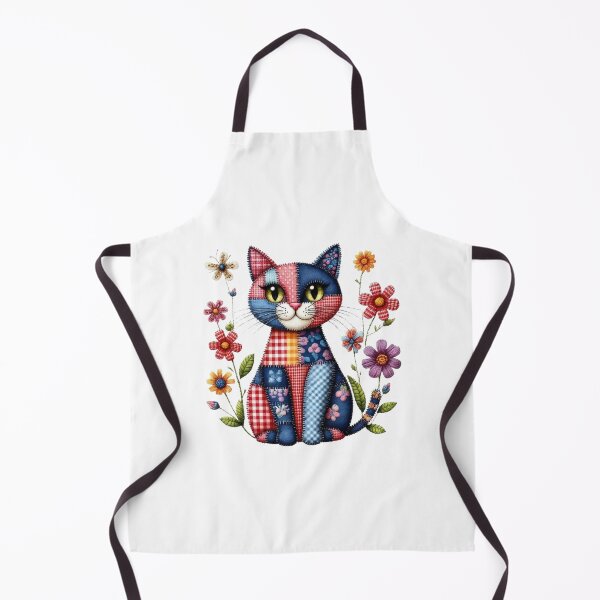 Item preview, Cute Patchwork Cat & Wildflowers - Cozy Cottagecore Kitten Art designed and sold by Pani Kara.