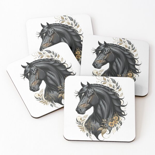 Item preview, Majestic Black Arabian Horse with Golden Floral Ornaments designed and sold by Hou$e of Art .