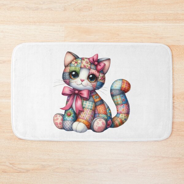 Item preview, Pink Bow Patchwork Cat - Adorable Floral Quilt Kitten Art designed and sold by Pani Kara.