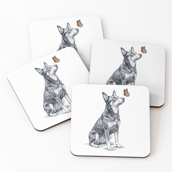 Item preview, Vintage Australian Kelpie with Butterfly Dog Lover designed and sold by DoodleTortle.