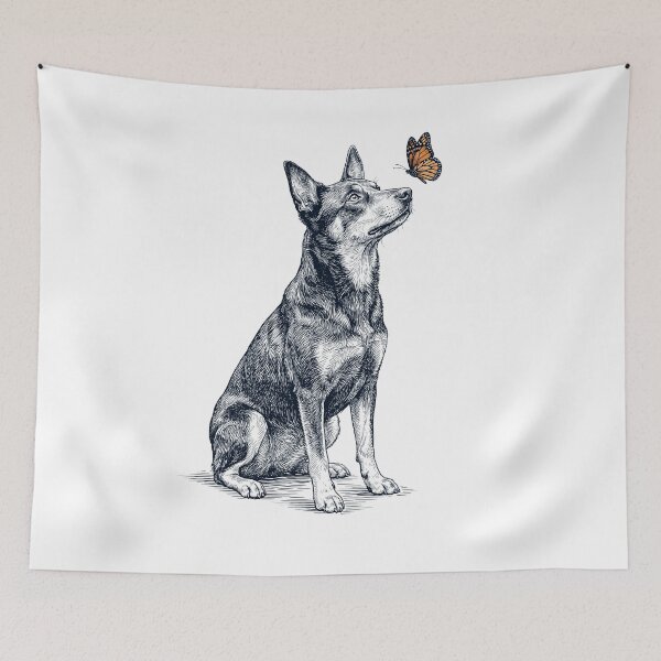 Item preview, Vintage Australian Kelpie with Butterfly Dog Lover designed and sold by DoodleTortle.