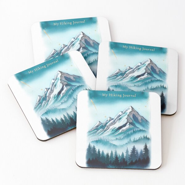 Item preview, My hiking journal mountain watercolor teal pine forest cover art designed and sold by icemanphotos.