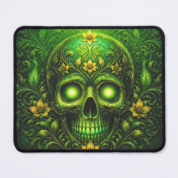 Item preview, Bright green skull with floral ornaments designed and sold by WonderPiks.