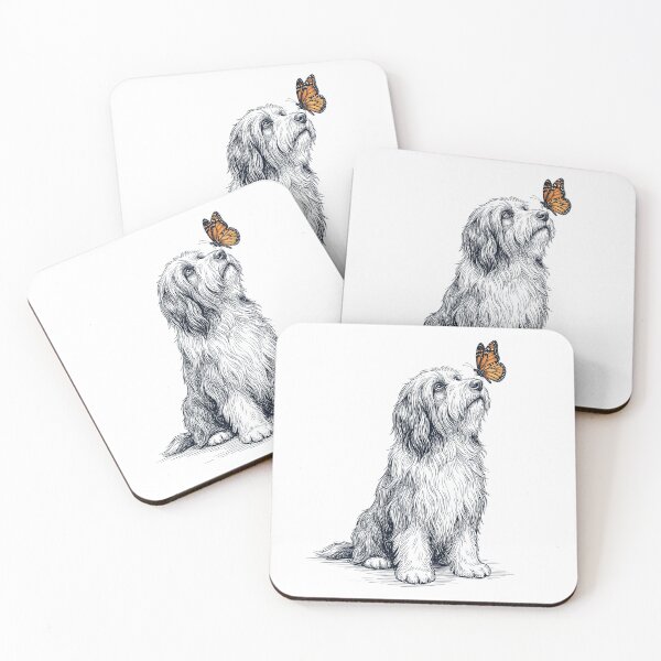 Item preview, Vintage Bearded Collie with Butterfly Dog Lover designed and sold by DoodleTortle.