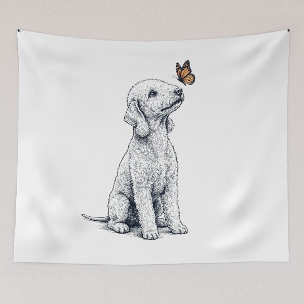 Item preview, Vintage Bedlington Terrier with Butterfly Dog Lover designed and sold by DoodleTortle.