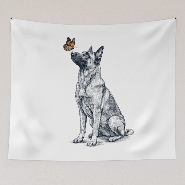 Item preview, Vintage Belgian Shepherd with Butterfly Dog Lover designed and sold by DoodleTortle.
