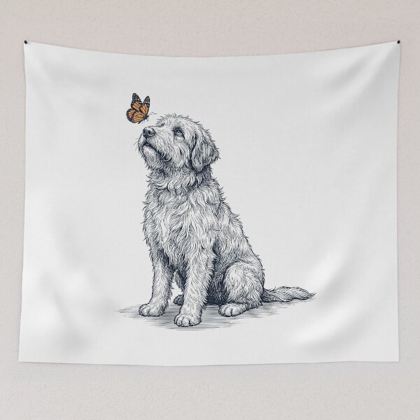 Item preview, Vintage Bergamasco Shepherd with Butterfly Dog Lover designed and sold by DoodleTortle.