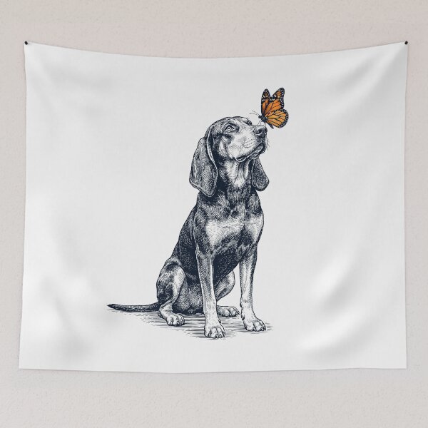 Item preview, Vintage Black and Tan Coonhound with Butterfly Dog Lover designed and sold by DoodleTortle.