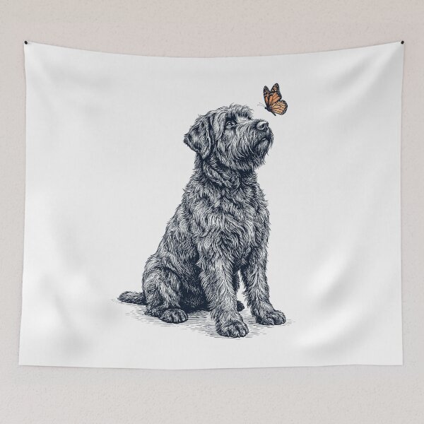 Aperçu de l'œuvre Terrier noir russe vintage avec papillon, amoureux des chiens créée et vendue par DoodleTortle.