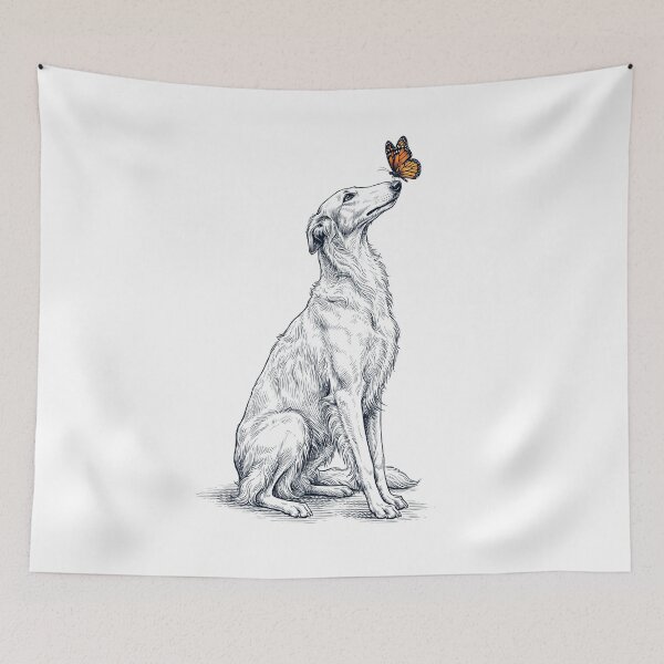 Item preview, Vintage Borzoi with Butterfly Dog Lover designed and sold by DoodleTortle.