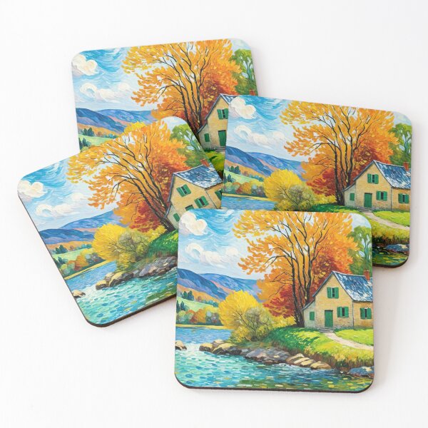 Item preview, House in Autumn by the Stream  designed and sold by Undersea Ai Art.
