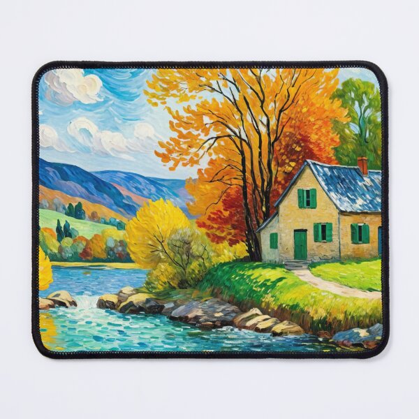 Item preview, House in Autumn by the Stream  designed and sold by Undersea Ai Art.