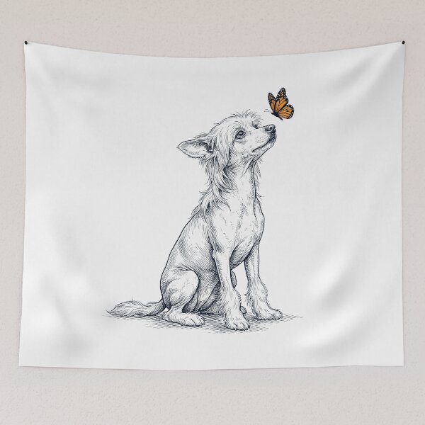 Item preview, Vintage Chinese Crested Dog with Butterfly Dog Lover designed and sold by DoodleTortle.