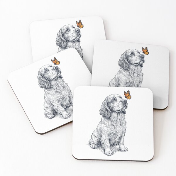 Item preview, Vintage Clumber Spaniel with Butterfly Dog Lover designed and sold by DoodleTortle.