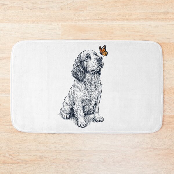 Artikelvorschau, Vintage Clumber Spaniel mit Schmetterling für Hundeliebhaber entworfen und verkauft von DoodleTortle.