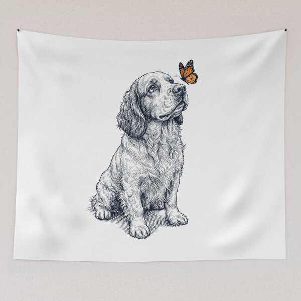 Item preview, Vintage Clumber Spaniel with Butterfly Dog Lover designed and sold by DoodleTortle.