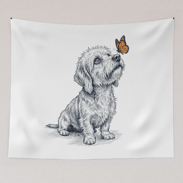 Item preview, Vintage Dandie Dinmont Terrier with Butterfly Dog Lover designed and sold by DoodleTortle.