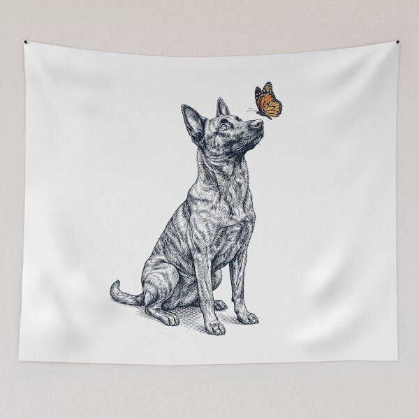Item preview, Vintage Dutch Shepherd with Butterfly Dog Lover designed and sold by DoodleTortle.
