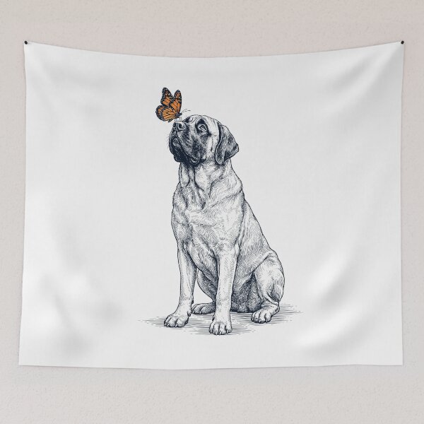Artikelvorschau, Vintage-Englischer Mastiff mit Schmetterling für Hundeliebhaber entworfen und verkauft von DoodleTortle.