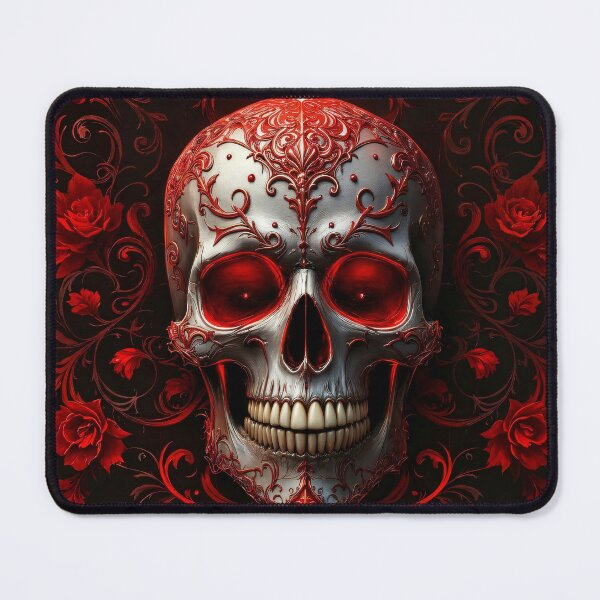Item preview, Red Gothic skull with floral elegance designed and sold by WonderPiks.