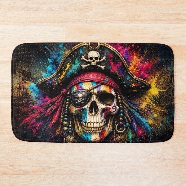 Item preview, Colorful pirate skull in neon grunge style designed and sold by WonderPiks.