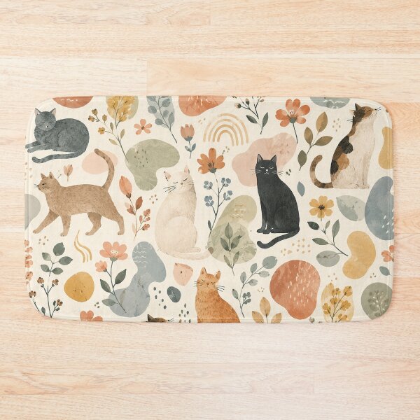 Item preview, Feline Fusion Seamless Pattern | Organic Boho Cat Floral Design | Watercolor Cats & Botanical Abstract Tile designed and sold by AnimalAirtistry.