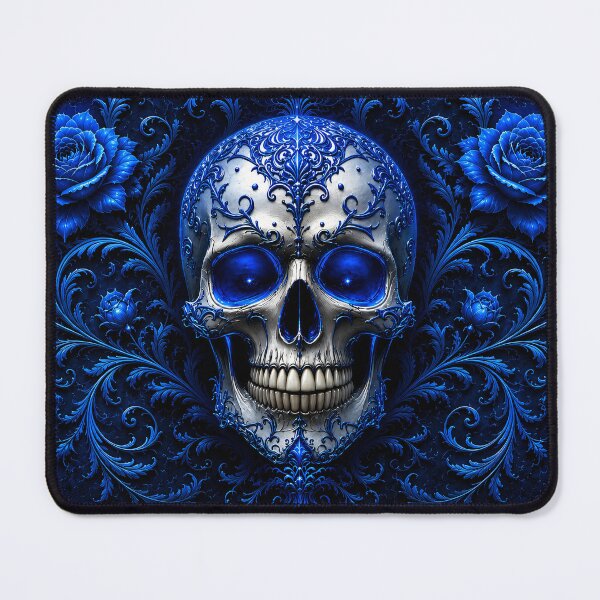 Item preview, Blue Gothic Skull with Dark Roses designed and sold by WonderPiks.