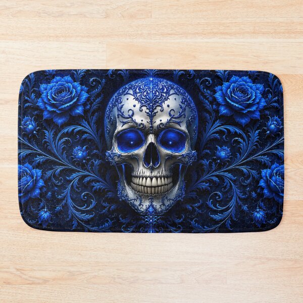 Item preview, Blue Gothic Skull with Dark Roses designed and sold by WonderPiks.