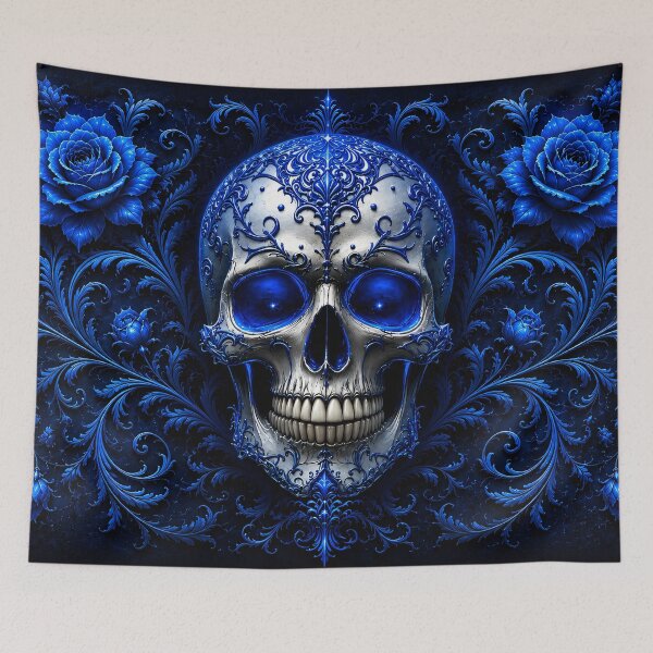 Item preview, Blue Gothic Skull with Dark Roses designed and sold by WonderPiks.