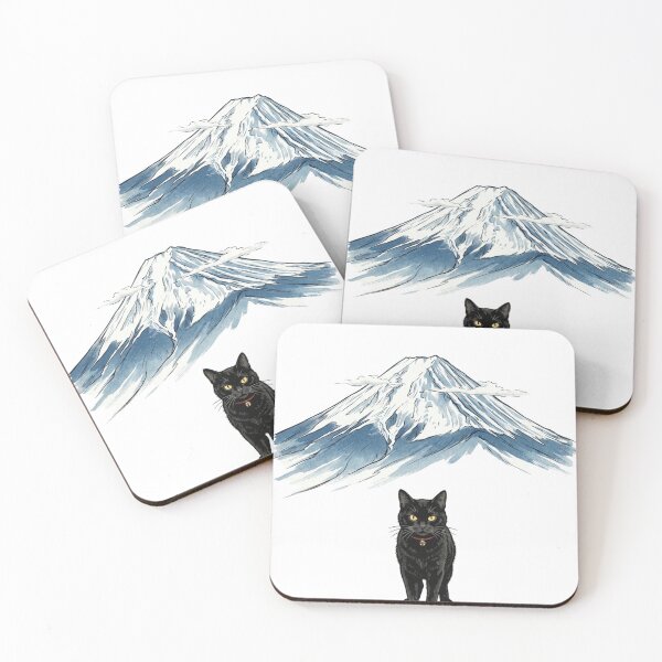 Item preview, Black Cat & Mount Fuji Japanese Minimal Ukiyo-e Art Print designed and sold by vekotpu.