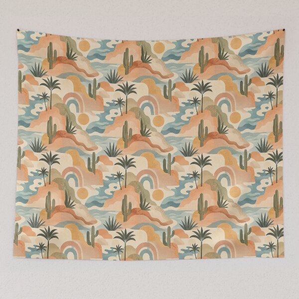 Item preview, Retro Coastal Desert Seamless Pattern | Mid Century Abstract Landscape Tile | Boho Beach Desert Wallpaper & Fabric Design designed and sold by AnimalAirtistry.