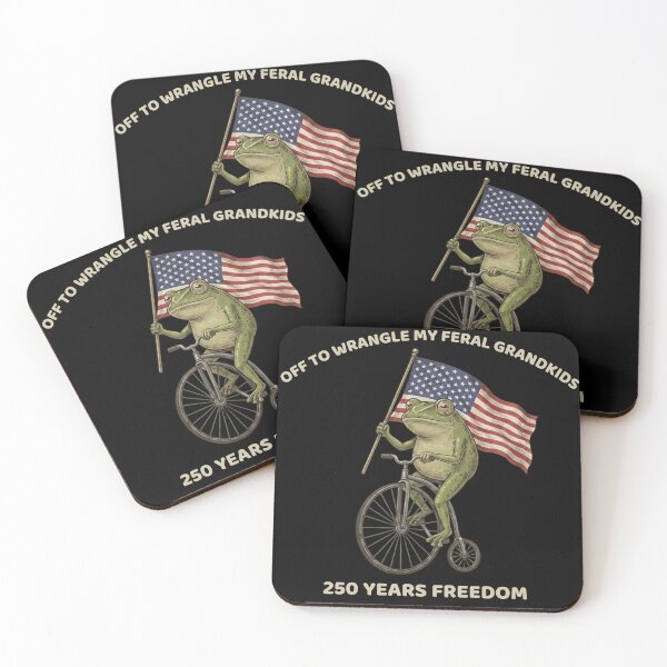 Item preview, Off To Wrangle My Feral Grandkids Funny Frog Vintage USA Flag designed and sold by haitrieuic96.