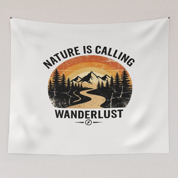 Item preview, Nature Is Calling Wanderlust Retro Mountain Adventure Vintage Hiking Travel T-Shirt Sticker designed and sold by RelateAndTee.