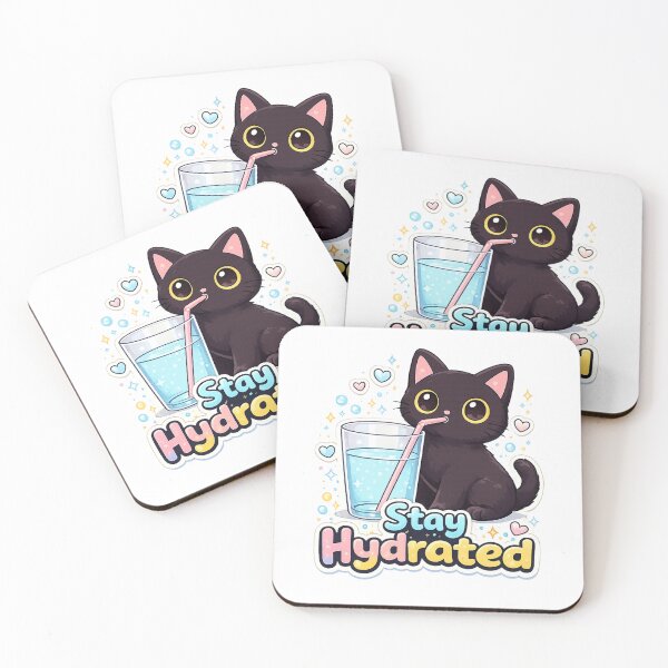 Item preview, Stay Hydrated Cute Black Cat designed and sold by Dami Jung.