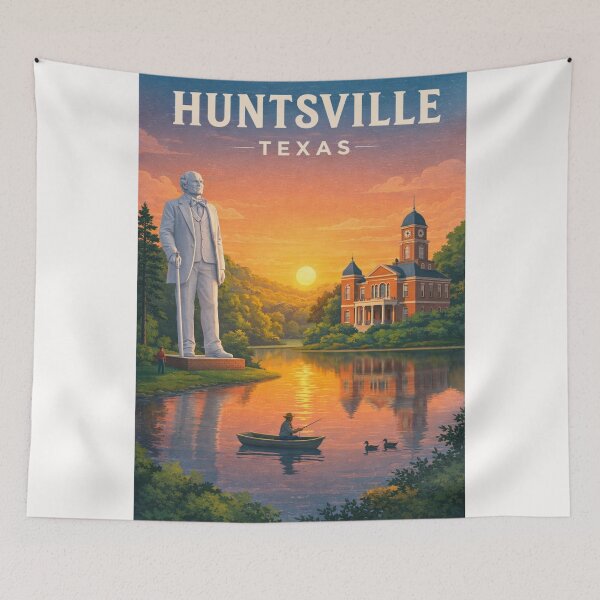Item preview, Huntsville Texas Sam Houston Monument Sunset Lake Reflection Landscape designed and sold by Places On Earth.