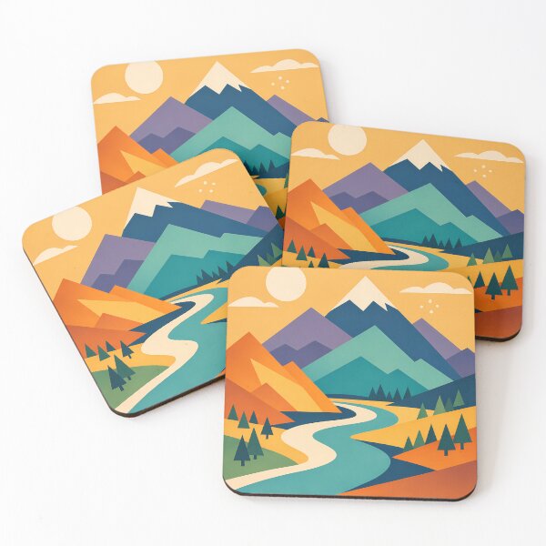 Item preview, Geometric Mountain Valley with Winding River designed and sold by InkSmithery.