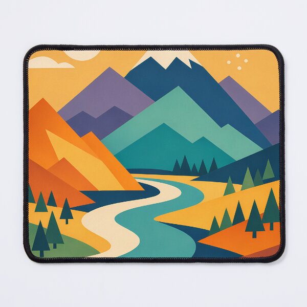 Item preview, Geometric Mountain Valley with Winding River designed and sold by InkSmithery.