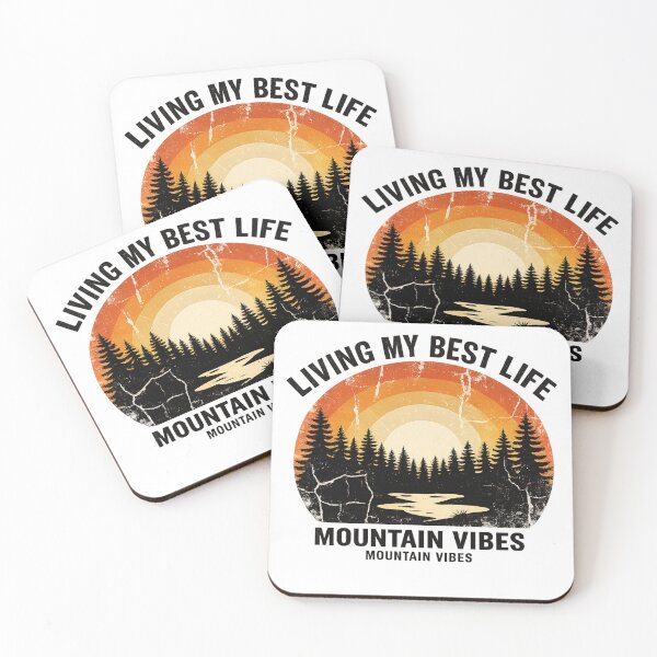 Item preview, Living My Best Life Mountain Vibes Retro Sunset Nature Camping Hiking Adventure T-Shirt Sticker designed and sold by RelateAndTee.